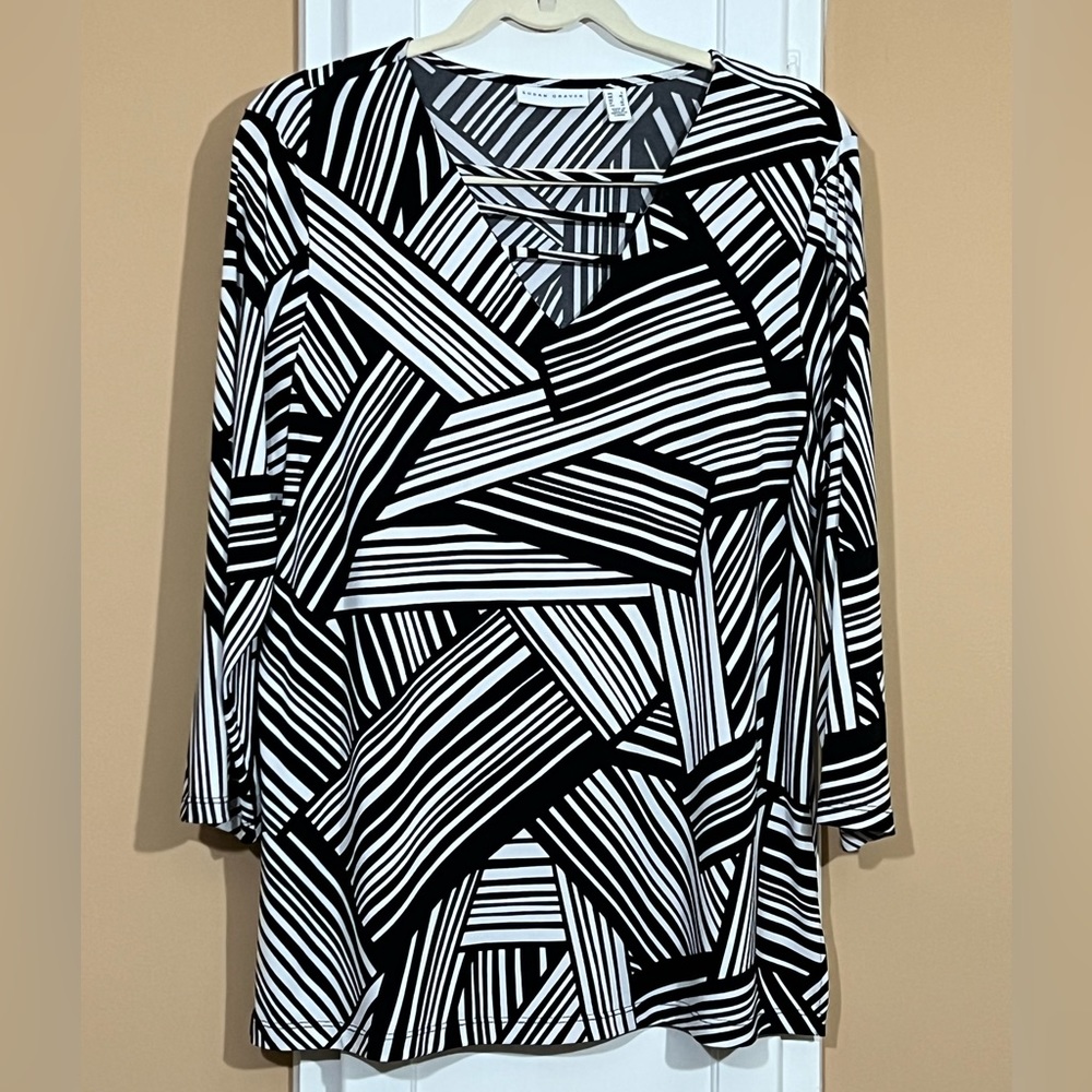 Susan Graver Liquid Knit B-Neck Top with 3/4 Length Sleeves